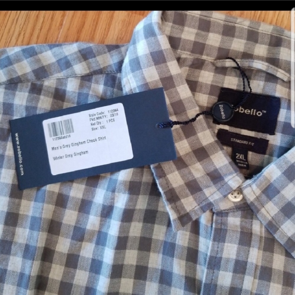 🛍️ #378 NWT Zobello Grey Gingham Shirt - Picture 3 of 3